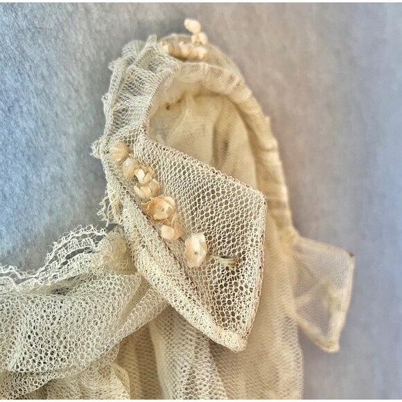 Antique Ivory Bridal Veil Lace Trim & Silk Lily Of The Valley Headpiece 35x58 - Picture 3 of 7